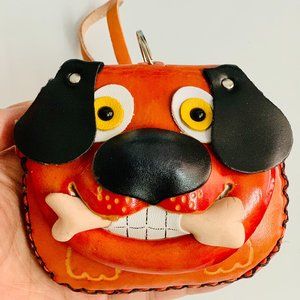 Handmad Orange Leather Puppy Coin Wallet